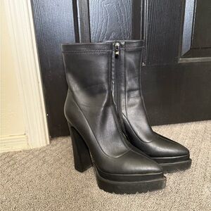 Black Leather Platform Ankle Boots